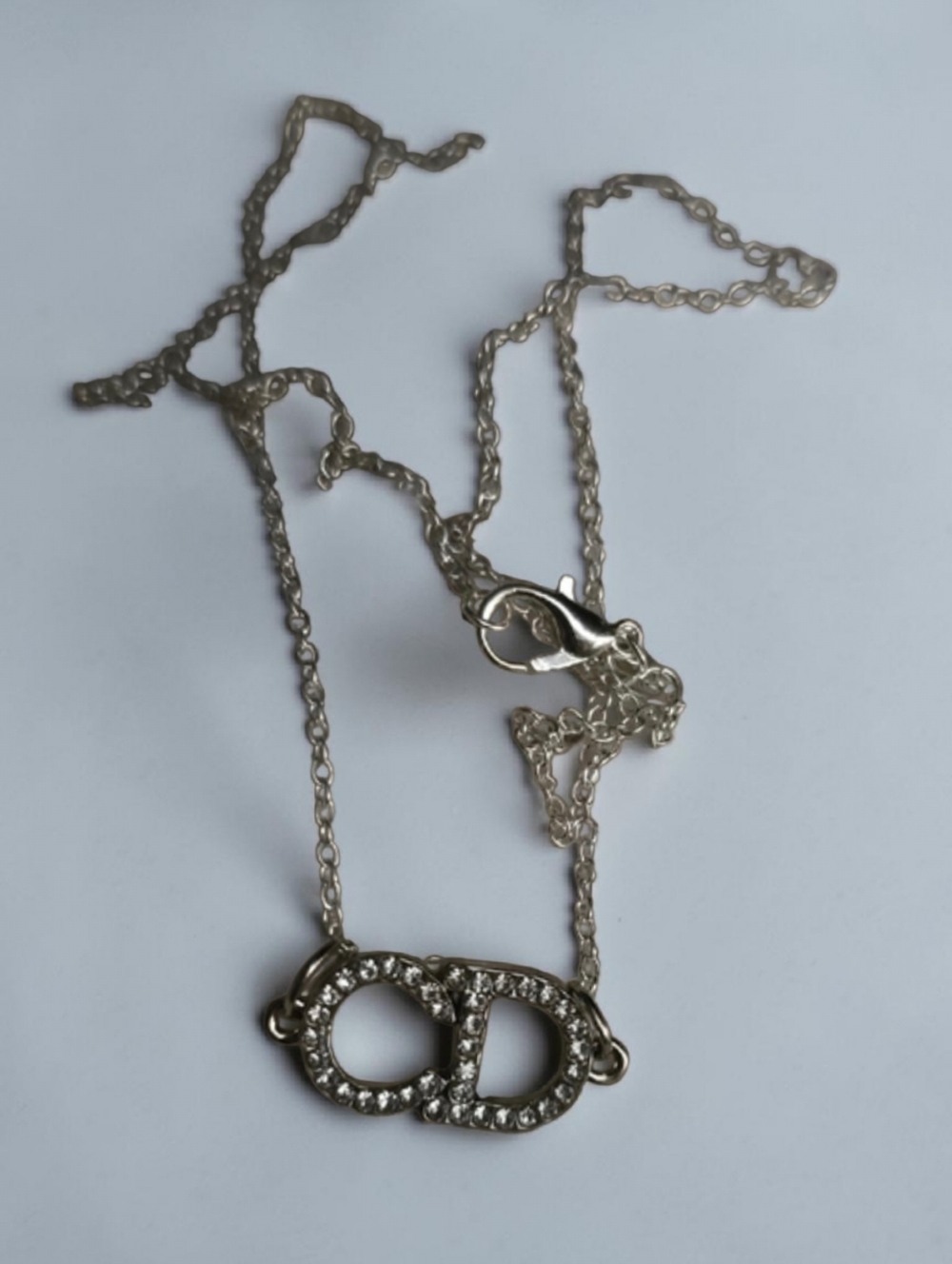 Silver Double-Loop Crystal Pendant Necklace - Chic Silver Finish